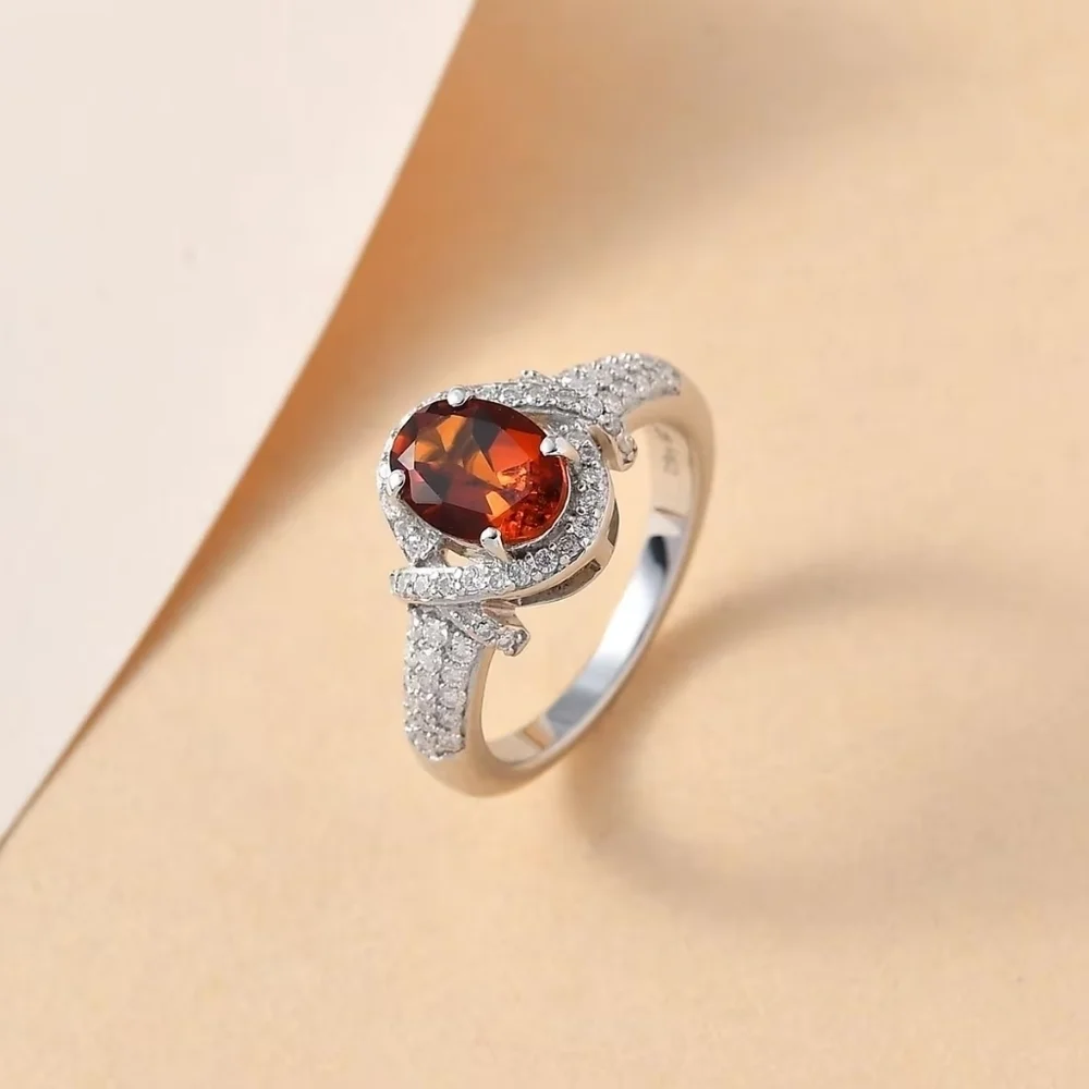Premium Brazilian Cherry Citrine & Genuine Moissanite Ring